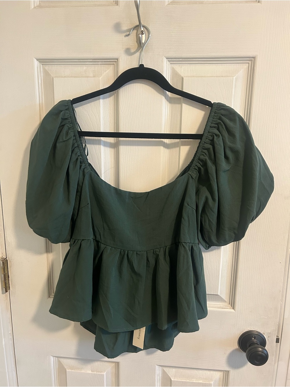 Francesca's Collections Olive Green Puff-Sleeve Peplum Top